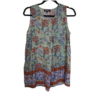 ​Papa Vancouver Boho Floral Sleeveless Blouse Top Mint Size Small